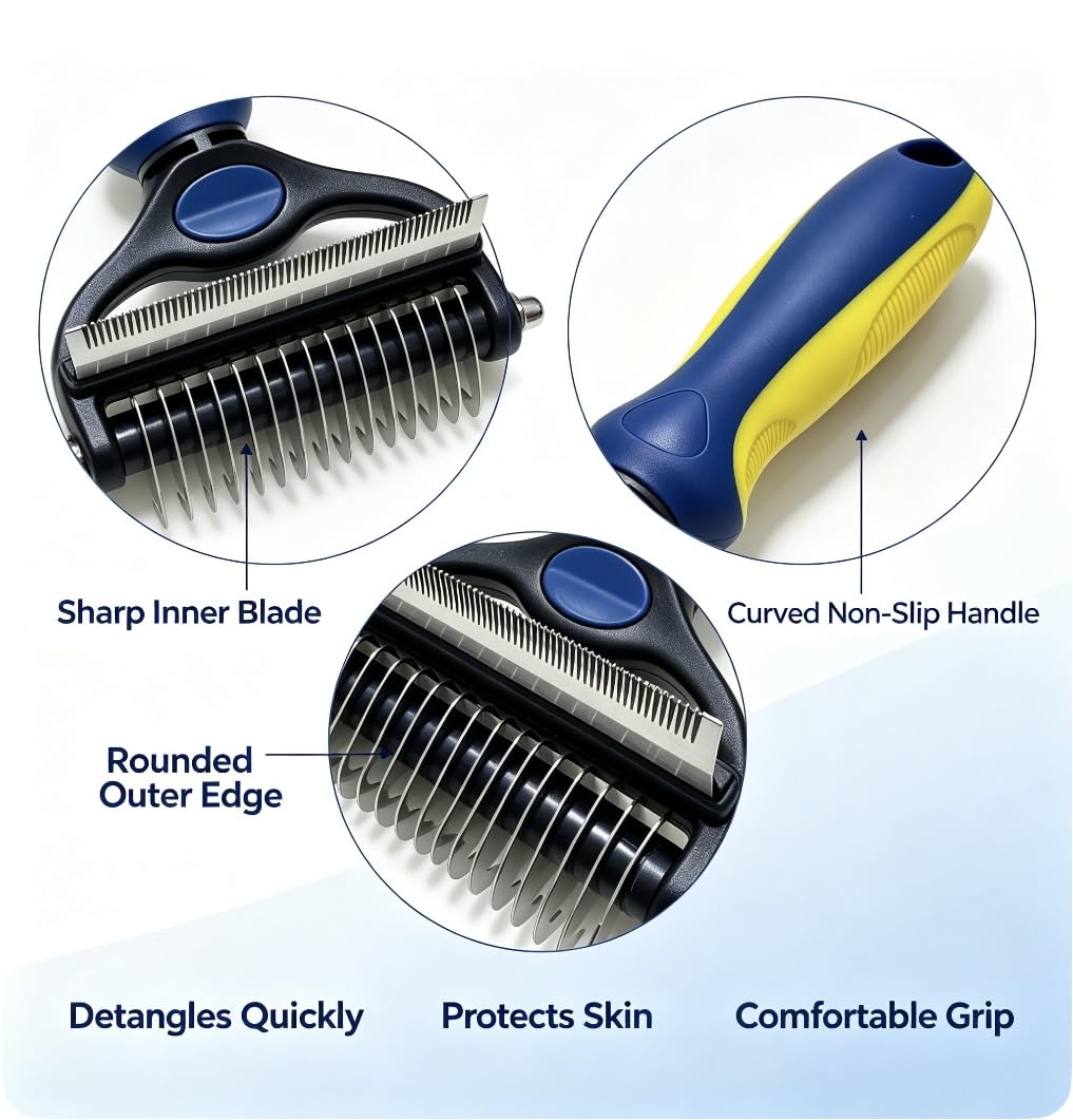 3-in-1 Pet Grooming Tool, Dematting Comb& Undercoat Rake for Dogs&Cats