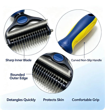 3-in-1 Pet Grooming Tool, Dematting Comb& Undercoat Rake for Dogs&Cats