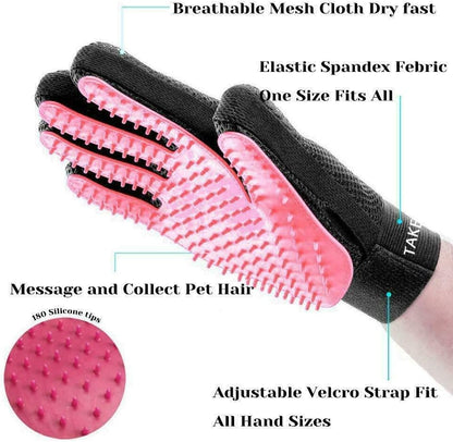1 Pair Pet Hair Remover Gloves Dog Cat Brush Bath Grooming Massage Cleaning Tool Pet Hair Brush Fur Remover Gloves Massage Grooming Soft Silicone Carding Tool for Kitten Puppy (Pink)