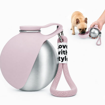 2 in 1 Dog Water Bottle Portable with Bowl, 10oz Stainless Steel, Blue