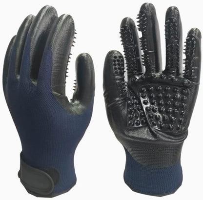 Pet Grooming Gloves for Dogs and Cats (1 Pair, Dark Blue) - Deshedding Hair Remover Mitt with Massage Function, Breathable 3D Mesh & Adjustable Wrist Strap, Fits Long & Short Fur