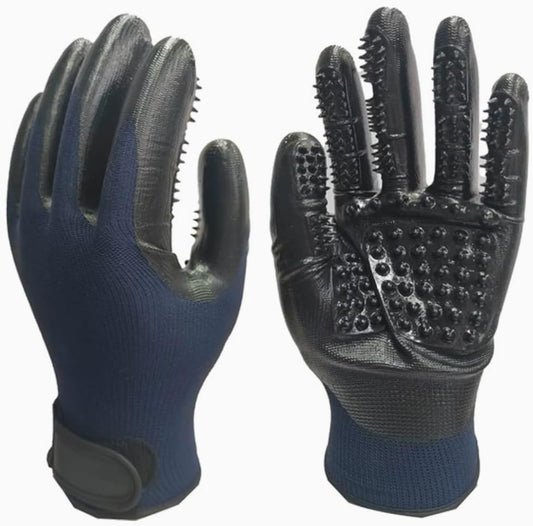 Pet Grooming Gloves for Dogs and Cats (1 Pair, Dark Blue) - Deshedding Hair Remover Mitt with Massage Function, Breathable 3D Mesh & Adjustable Wrist Strap, Fits Long & Short Fur