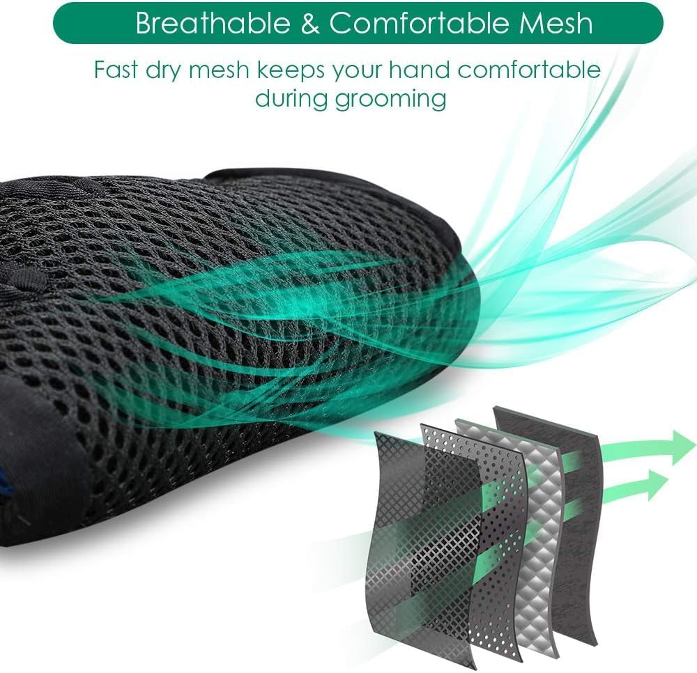 Pet Hair Removal Glove with 255 Silicone Tips for Dogs & Cats, Right Green