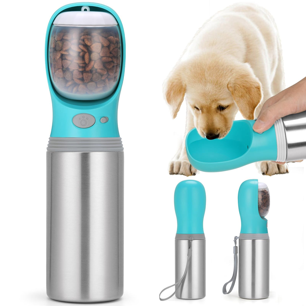 Portable Dog Water Bottle, 24 OZ Stainless Steel Pet Water Dispenser