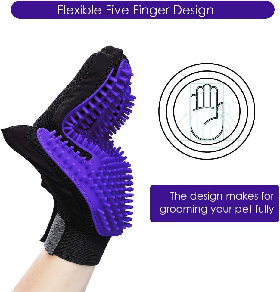 Pet Hair Removal Glove with 255 Silicone Tips for Dogs & Cats, Right Purple