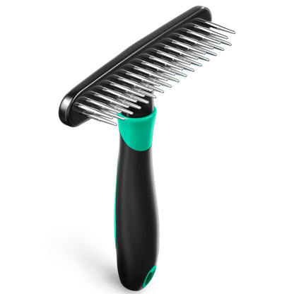 DOGI Deshedding Brush - Undercoat Rake for Dogs, Cats, Matted, Short, Long Hair Coats - Double Row Stainless Steel Pins - Reduce Shedding by 90% (Blue)