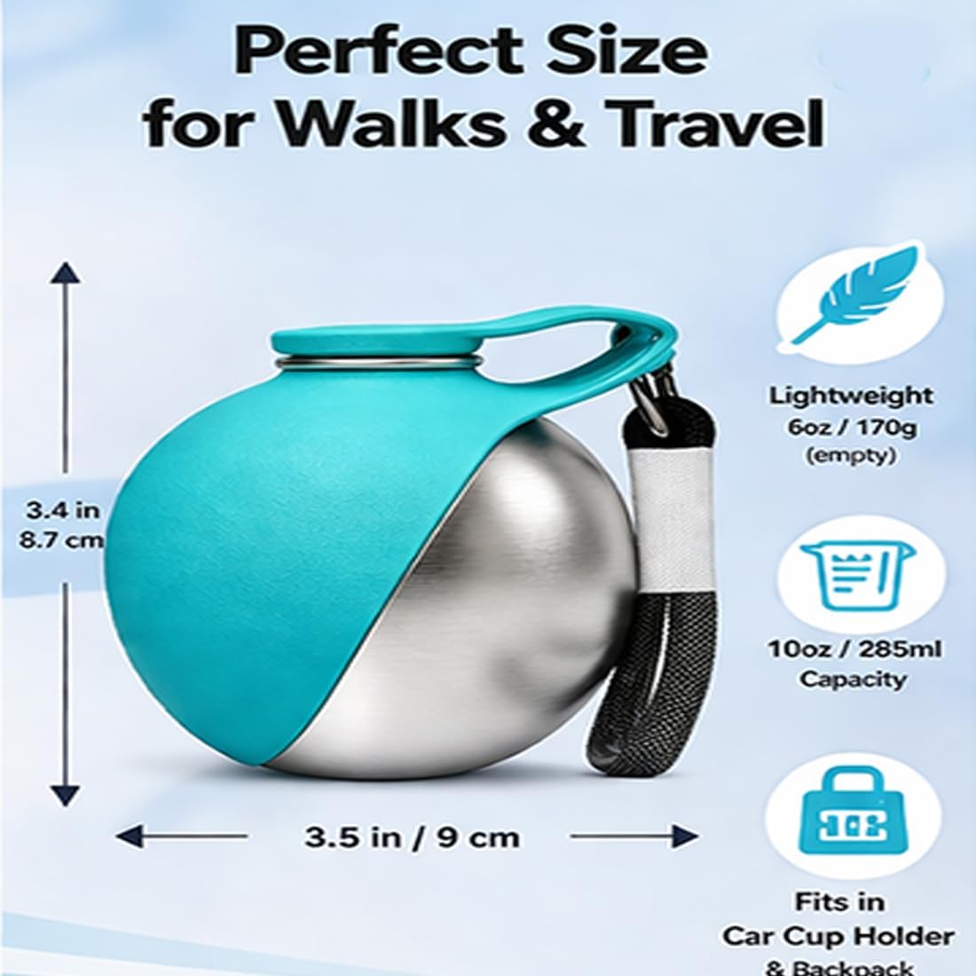2 in 1 Portable Tumbler for Dogs, 2026 New 10Oz Stainless Steel Dog Water Bottle with Silicone Foldable Bowl, Leak-Proof 2 in 1 Portable Small Dog Water Bottle for Walking, Hiking & Travel (10Oz-Blue)