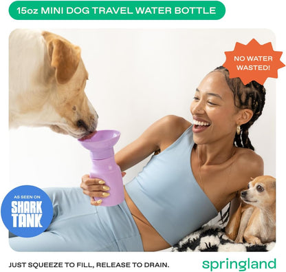 Springland 15oz Classic Portable Dog Water Bottle with Built-in Bowl, Lilac
