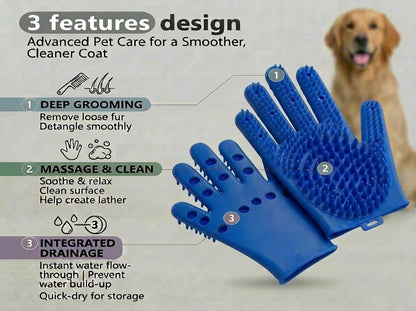 Pet Grooming Gloves for Cats & Dogs – Silicone Hair Removal Glove for Bathing, Shedding & Massage – Gentle Mitt for Long & Short Hair Pets with Drainage System