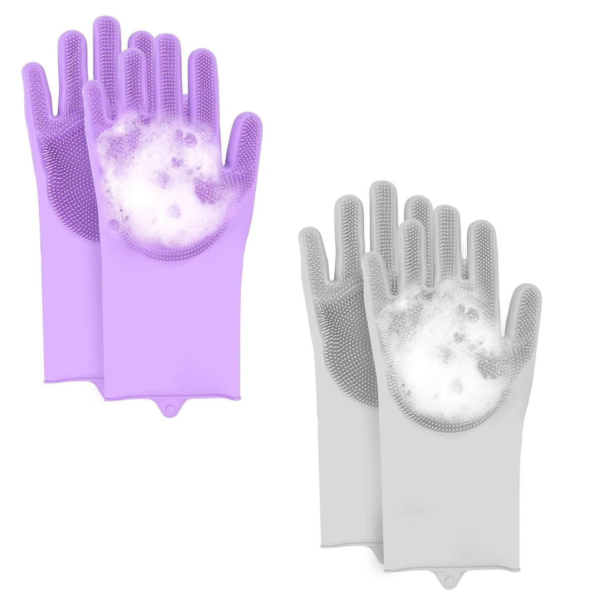 2-Pair Pet Hair Remover Glove for Dogs and Cats Washing, Grooming, & Deshedding – Multipurpose Silicone Dog Bath Gloves, Cat Brush Glove Mitt for Pet Cleaning & Household Use (Purple & Grey)