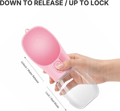 Portable Dog Water Bottle, Leak Proof Pet Water Dispenser with One-Button Water Release, O-Shaped Drinking Trough, 10 OZ Travel Water Bottle for Walking Hiking