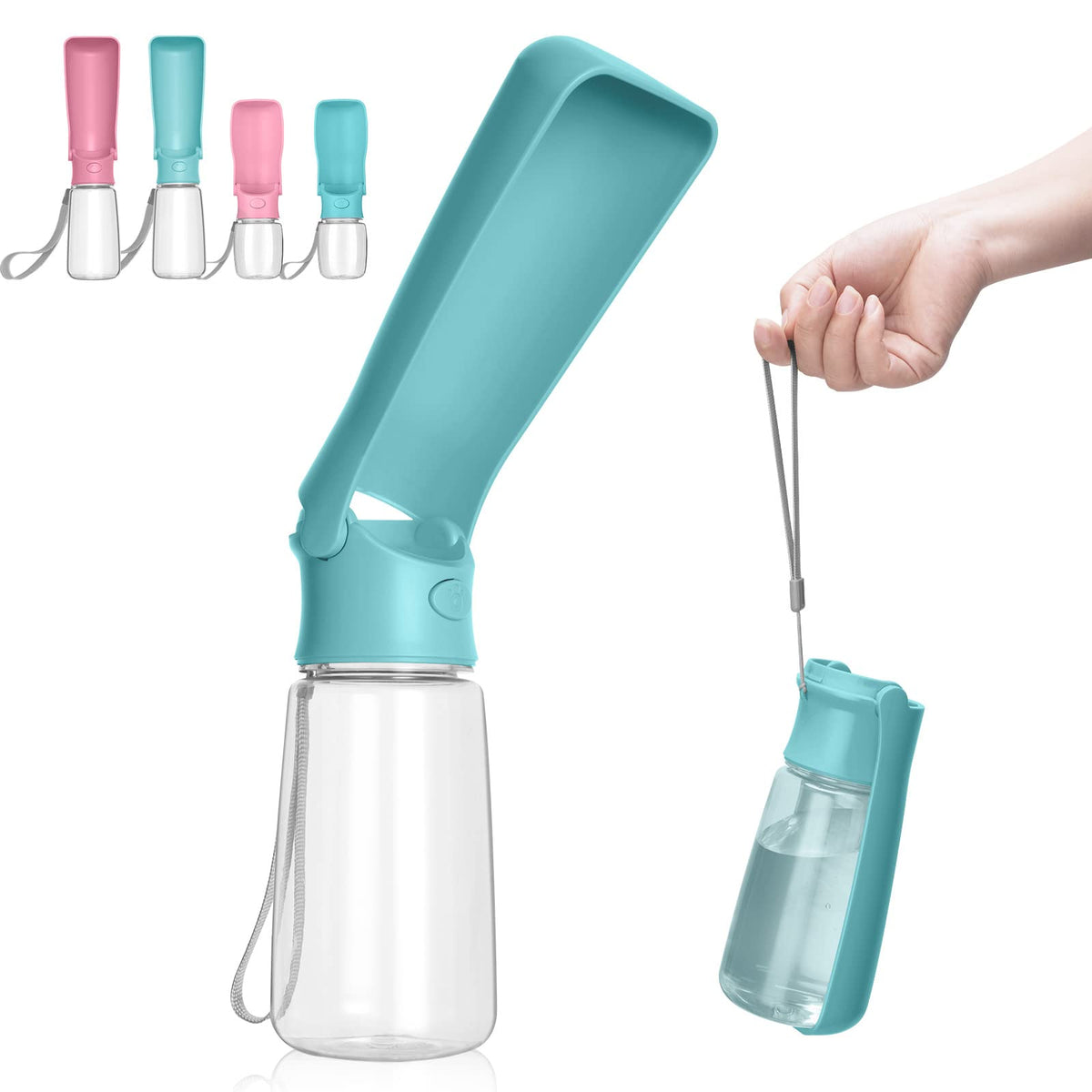 Portable Dog Water Bottle, Foldable Dog Water Bottle Leak Proof Dispenser for Puppy Small Medium Large Dogs, Pet Drink Cup for Walking Hiking Traveling(Pink,12oz)