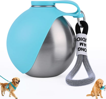 2 in 1 Portable Dog Water Bottle for Dogs,10oz Stainless Steel Portable Dog Water Bottle with Foldable Silicone Bowl, Leak-Proof 2 in 1 Portable Tumbler for Small Dog & Puppy Walking Hiking Outdoor