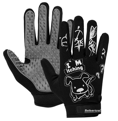 Seibertron Patented P.G.M.G-1 Pet Hair Remover/Deshedding Grooming Gloves Seven Sizes Fit All Works for Dogs, Horses, Cats and Other Animals Short Fur(1-Pair) Adult Black XS