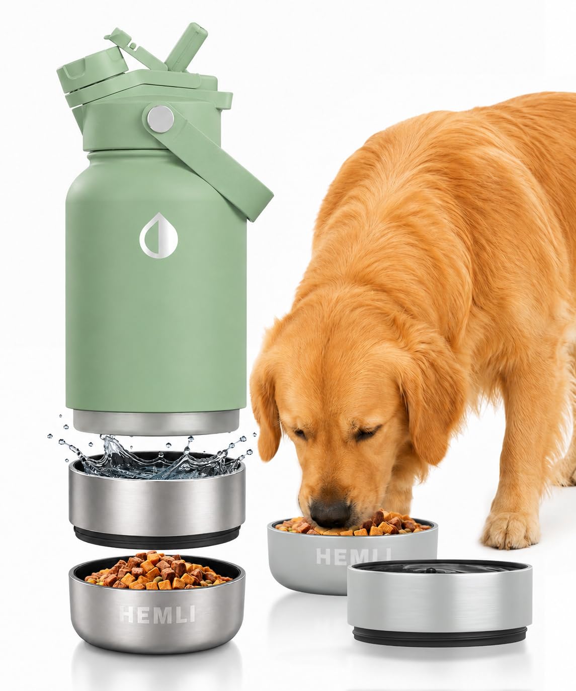 32 oz. Dog Water Bottle, Insulated Dog Travel Water Bottle, Stainless Steel Pet Water Bottle Dispenser, Portable Food and Water Bowl for Dogs for Walking Dog Canteen Travel Kit