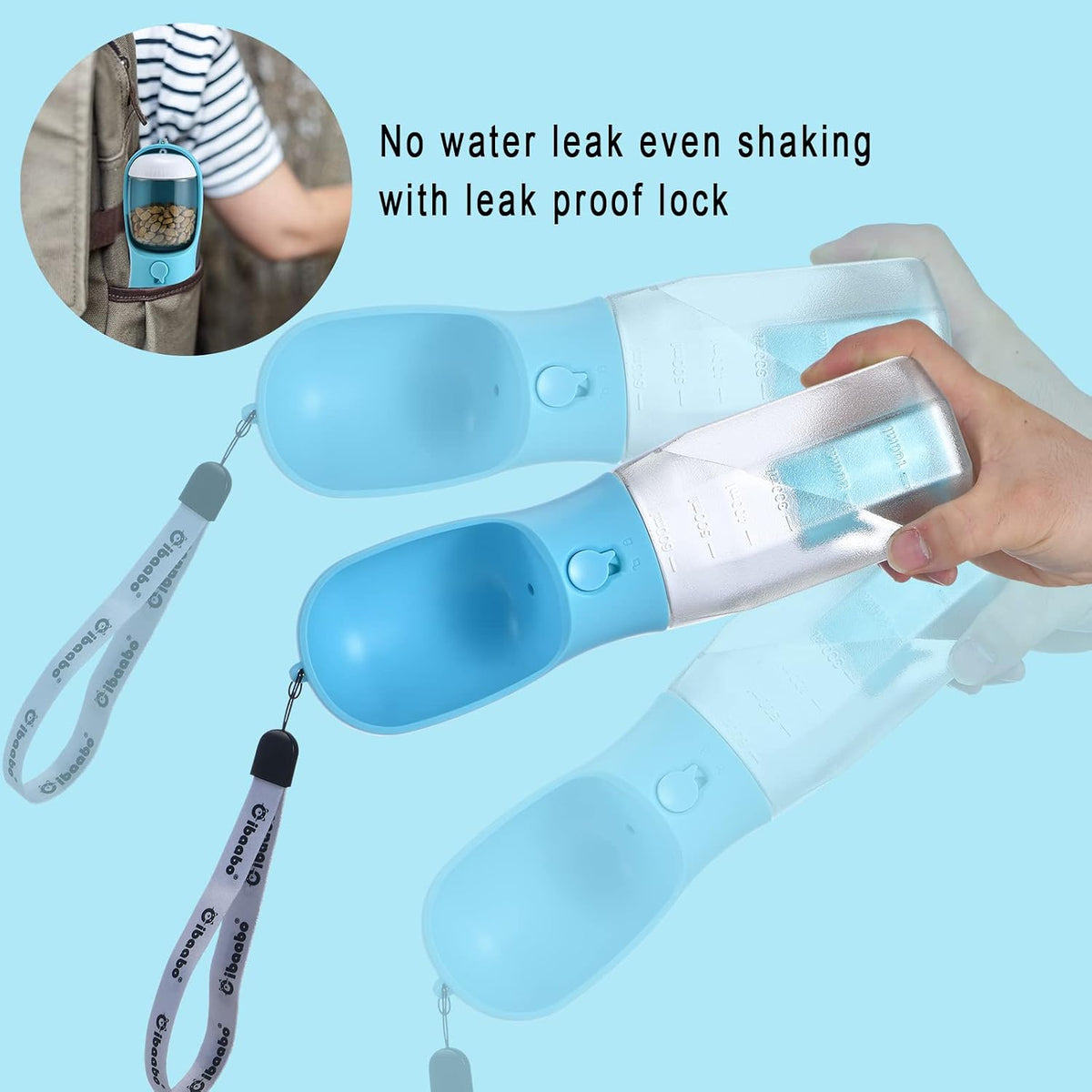 Cibaabo Dog Water Bottle with Food Container & Poop Bag Holder & Filter
