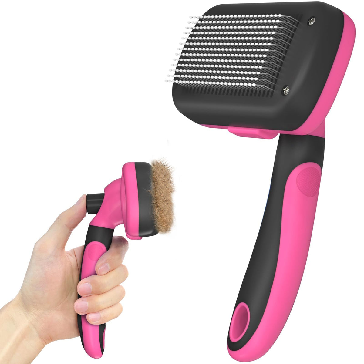 Dipoo Self Cleaning Shedding Brush - Skin Friendly Grooming Tool for Dogs, Cats, and Puppies, Deshedding and Hair Removal for Long and Short Haired Pets, Black