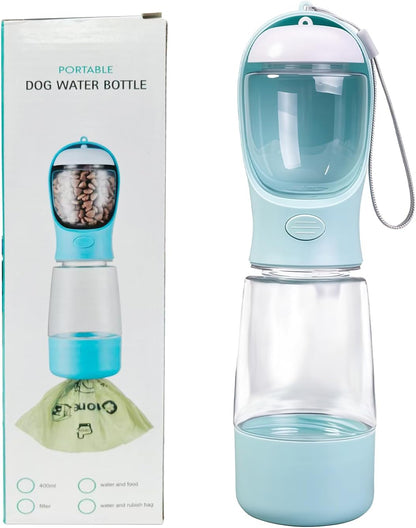 3-in-1 Portable Dog Water Bottle Leak Proof 14oz Blue