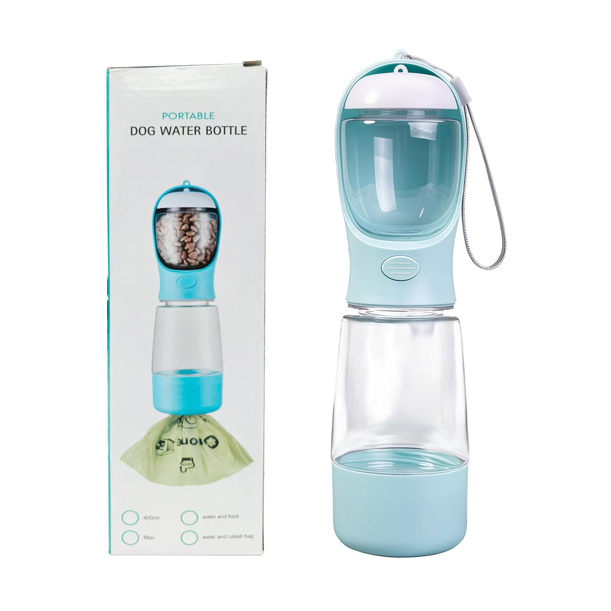 3-in-1 Portable Dog Water Bottle Leak Proof 14oz Blue