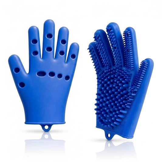 Pet Grooming Gloves for Cats & Dogs – Silicone Hair Removal Glove for Bathing, Shedding & Massage – Gentle Mitt for Long & Short Hair Pets with Drainage System