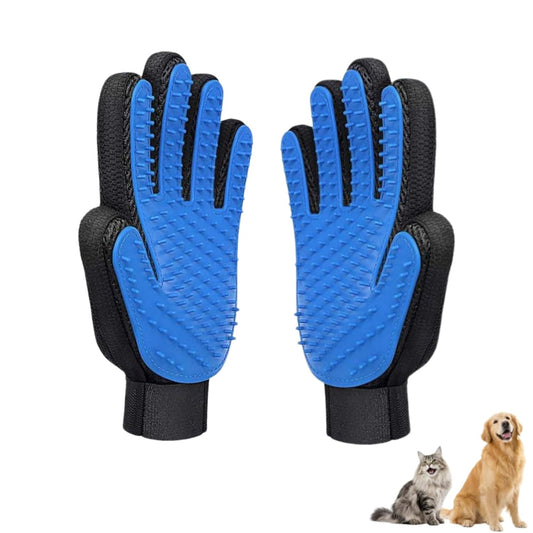 Pet Grooming Glove - Gentle Deshedding Brush Glove for Dogs & Cats, 2 Pack (Blue & Black), Efficient Pet Hair Remover Mitt, Soft Silicone Tips for Massage & Bathing