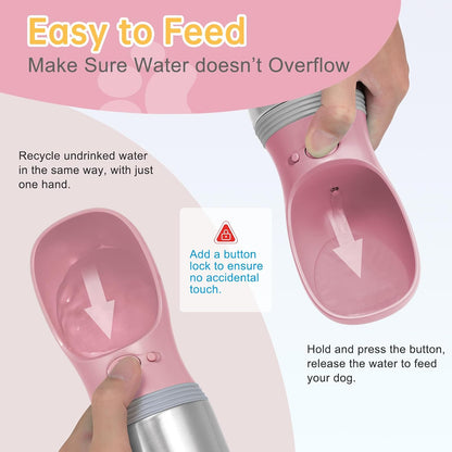 Portable Dog Water Bottle, 14 OZ Stainless Steel Pet Water Dispenser