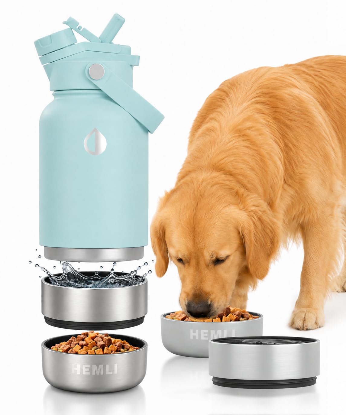 32 oz. Dog Water Bottle, Insulated Dog Travel Water Bottle, Stainless Steel Pet Water Bottle Dispenser, Portable Food and Water Bowl for Dogs for Walking Dog Canteen Travel Kit