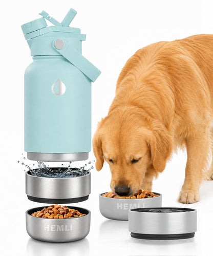 32 oz. Dog Water Bottle, Insulated Dog Travel Water Bottle, Stainless Steel Pet Water Bottle Dispenser, Portable Food and Water Bowl for Dogs for Walking Dog Canteen Travel Kit