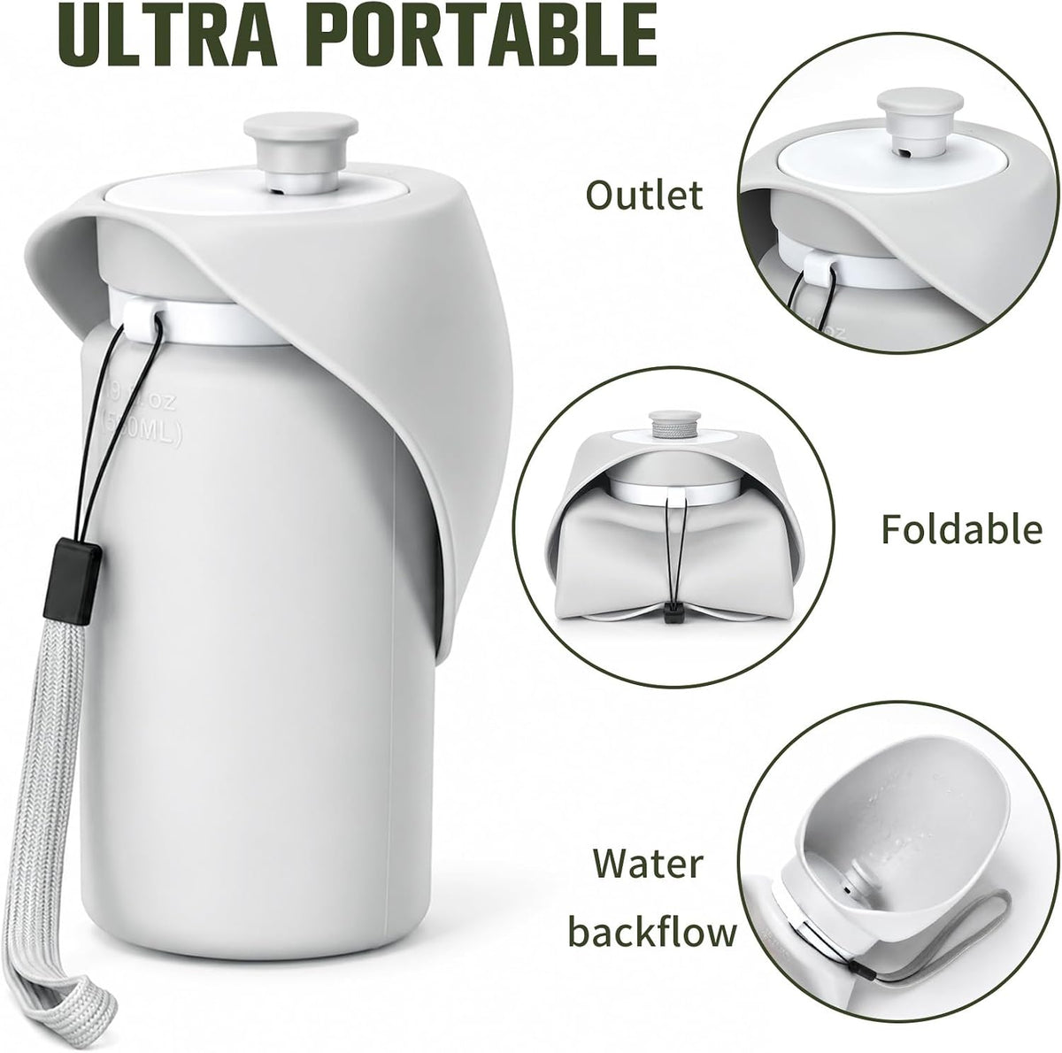 kissleaf Portable Dog Water Bottle, Collapsible, for Walks & Hiking, 550ml