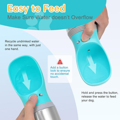 Portable Dog Water Bottle, 14 OZ Stainless Steel Pet Water Dispenser