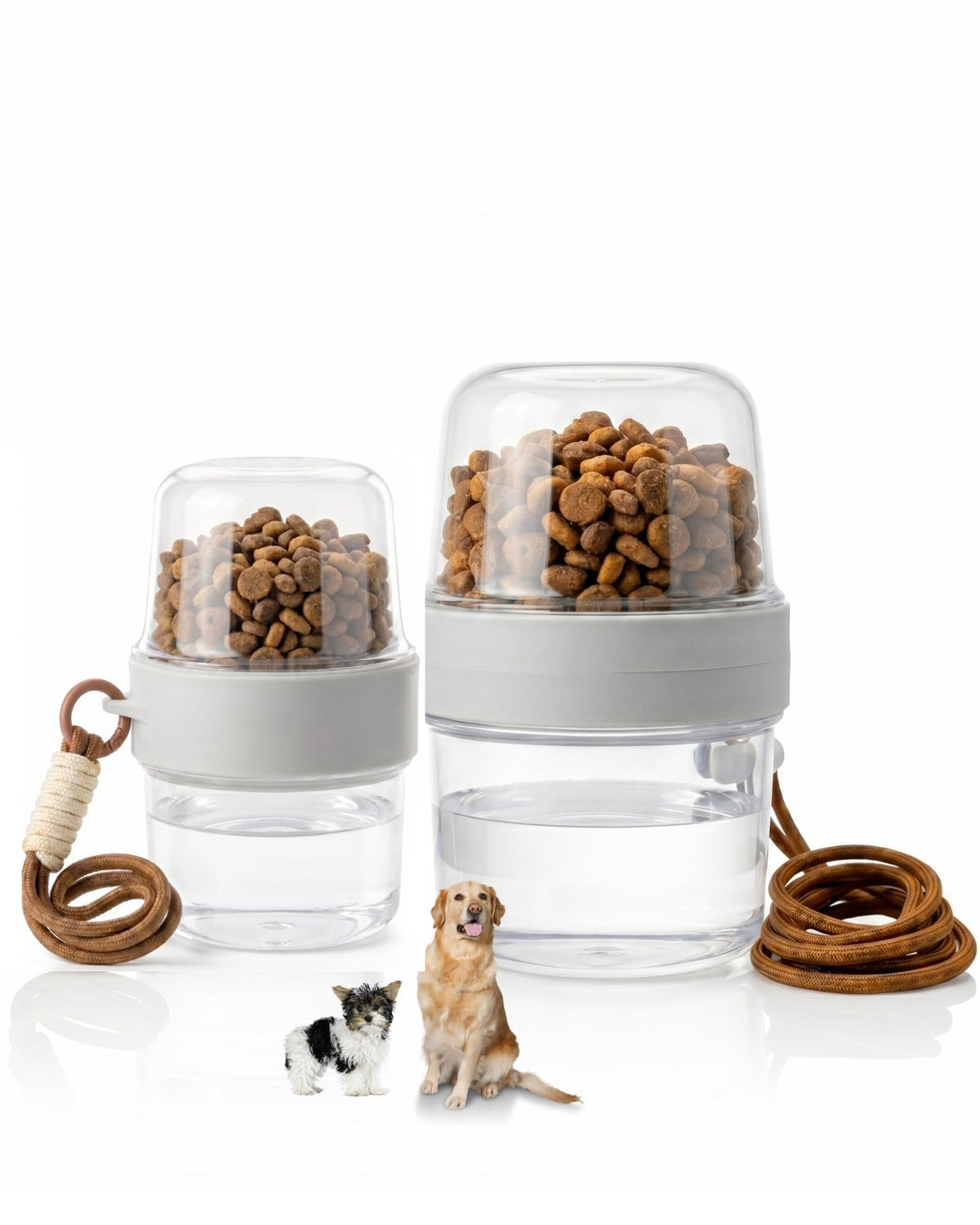 Portable Pet Travel Water Bottle and Food Container - 2-in-1 Detachable Dog Travel Cup for Walking, Hiking and Traveling - Leak-Proof, BPA Free & Food Grade Safety Material (Gray, Small Size)