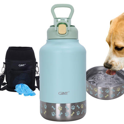 GiNT 37oz / 1.1L Insulated Dog Water Bottle with Carrying Case, (Blue)