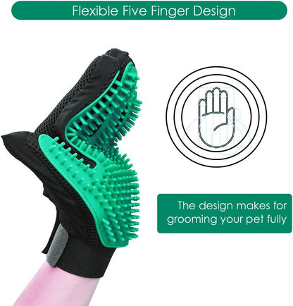 Pet Hair Removal Glove with 255 Silicone Tips for Dogs & Cats, 1 Pair Green