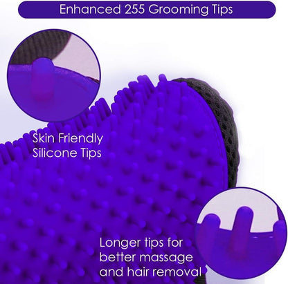 Pet Hair Removal Glove with 255 Silicone Tips for Dogs & Cats, Right Purple