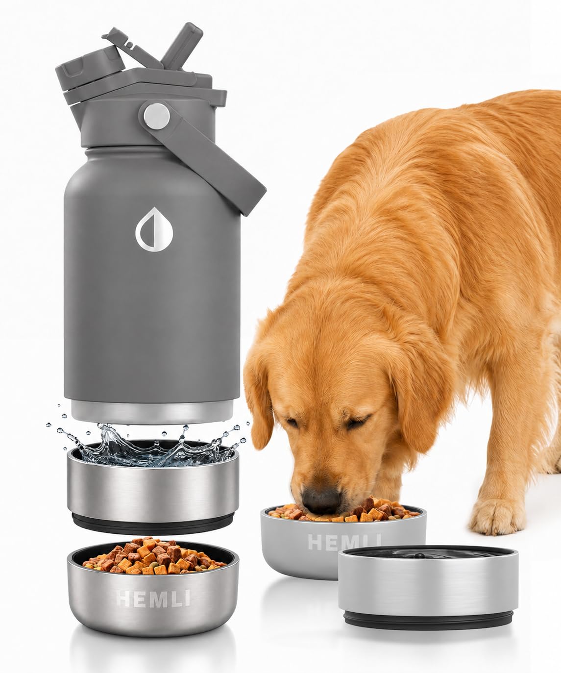 32 oz. Dog Water Bottle, Insulated Dog Travel Water Bottle, Stainless Steel Pet Water Bottle Dispenser, Portable Food and Water Bowl for Dogs for Walking Dog Canteen Travel Kit