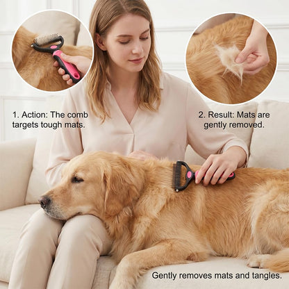 Dematting Comb for Dogs and Cats, Undercoat Rake Pet Brush for Long Hair, Deshedding Dog Brush Removes Tangles Knots and Loose Fur, Grooming Tool for Thick Coats (Blue L)