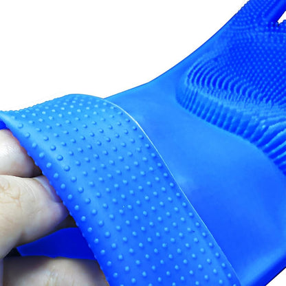 Pet Grooming Gloves, Silicone 5-Finger Deshedding Bath Brush Mitt, 13.39×6.30in Heat Resistant Massage Glove, Gentle Shedding Removal for Dogs Cats Rabbits Horses, Blue