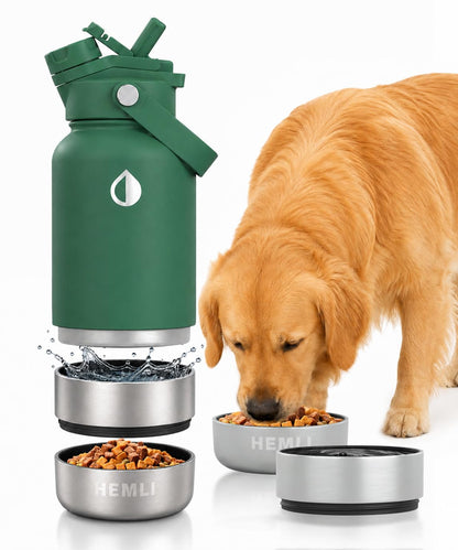 32 oz. Dog Water Bottle, Insulated Dog Travel Water Bottle, Stainless Steel Pet Water Bottle Dispenser, Portable Food and Water Bowl for Dogs for Walking Dog Canteen Travel Kit