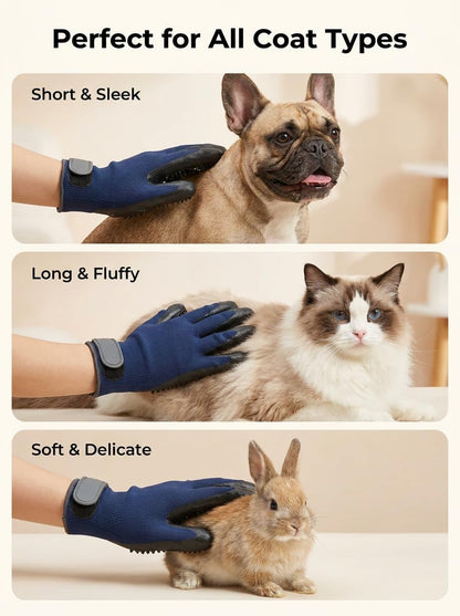 Pet Grooming Gloves for Dogs and Cats (1 Pair, Dark Blue) - Deshedding Hair Remover Mitt with Massage Function, Breathable 3D Mesh & Adjustable Wrist Strap, Fits Long & Short Fur