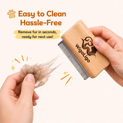 Pet Deshedding Brush for Dog, Wooden Dog Brush Shedding Tool, Pet Pro Grooming Tool for Short, Medium & Long Hair Cats and Dogs | 5 Inch