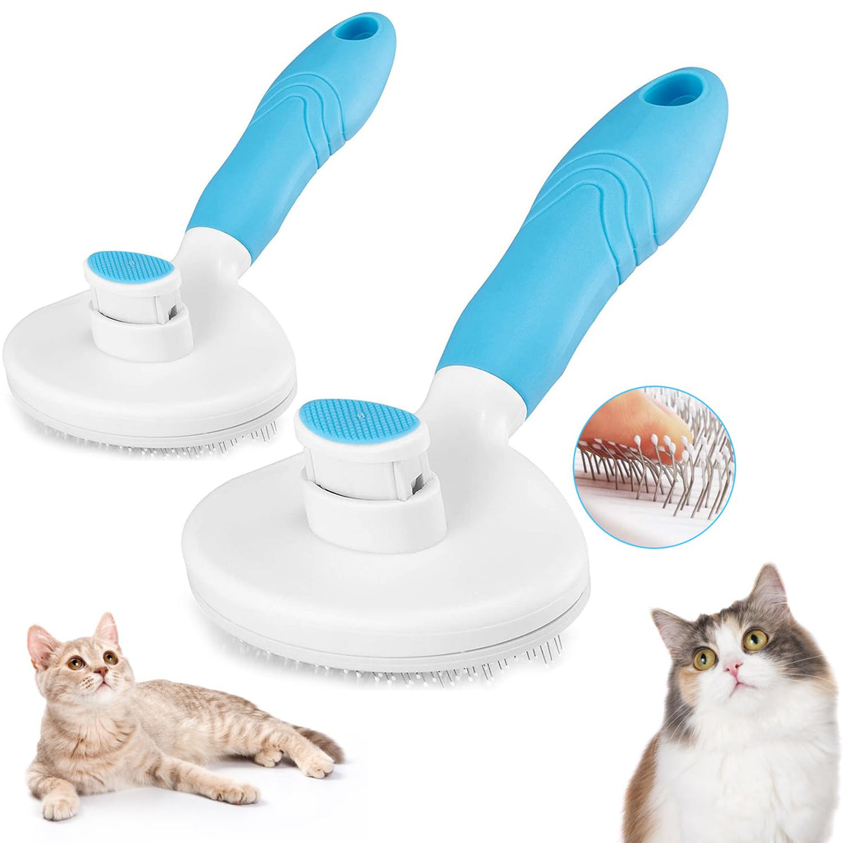 Self Cleaning Slicker Brush - Cat Brush Skin-Friendly Deshedding Grooming Massaging Tool for Long & Short Haired Pets, Cat Hair Brushes Easy Removes Undercoat for Dogs Cats Rabbits - UPGRADED, Blue
