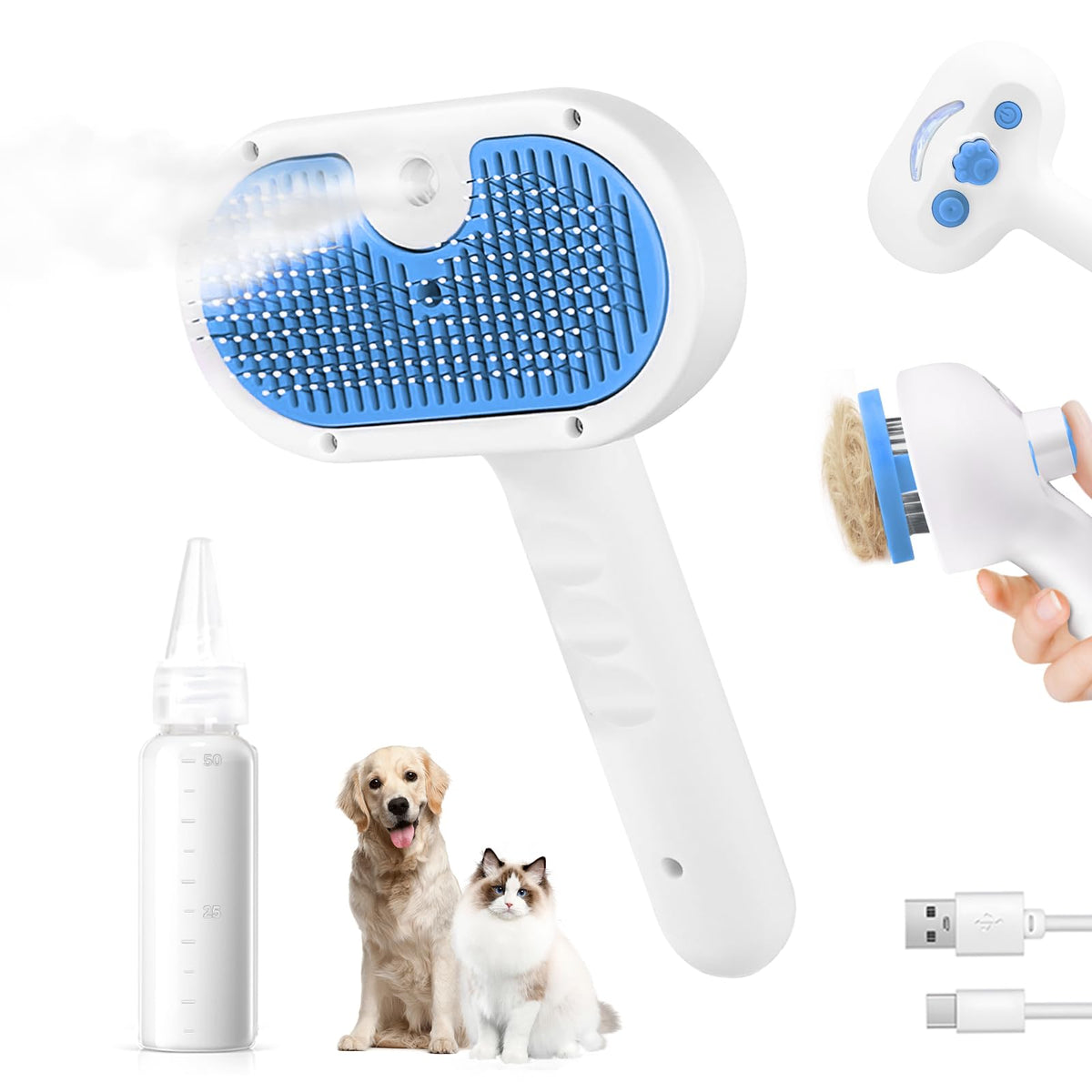 Pet Steam Brush for Dog, cat brushes for indoor cats - 1 Waterless Shampoo