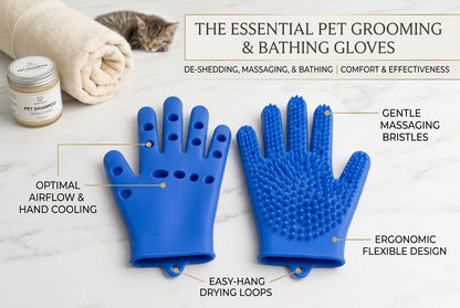 Pet Grooming Gloves for Cats & Dogs – Silicone Hair Removal Glove for Bathing, Shedding & Massage – Gentle Mitt for Long & Short Hair Pets with Drainage System