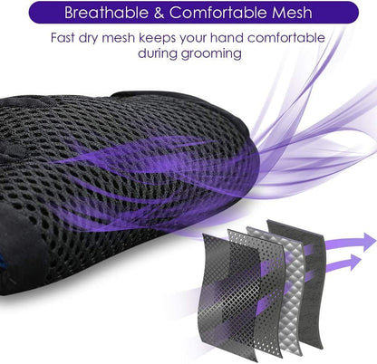 Pet Hair Removal Glove with 255 Silicone Tips for Dogs & Cats, Right Purple