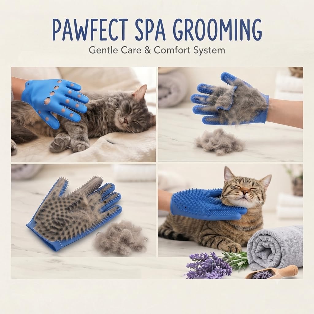 Pet Grooming Gloves for Cats & Dogs – Silicone Hair Removal Glove for Bathing, Shedding & Massage – Gentle Mitt for Long & Short Hair Pets with Drainage System