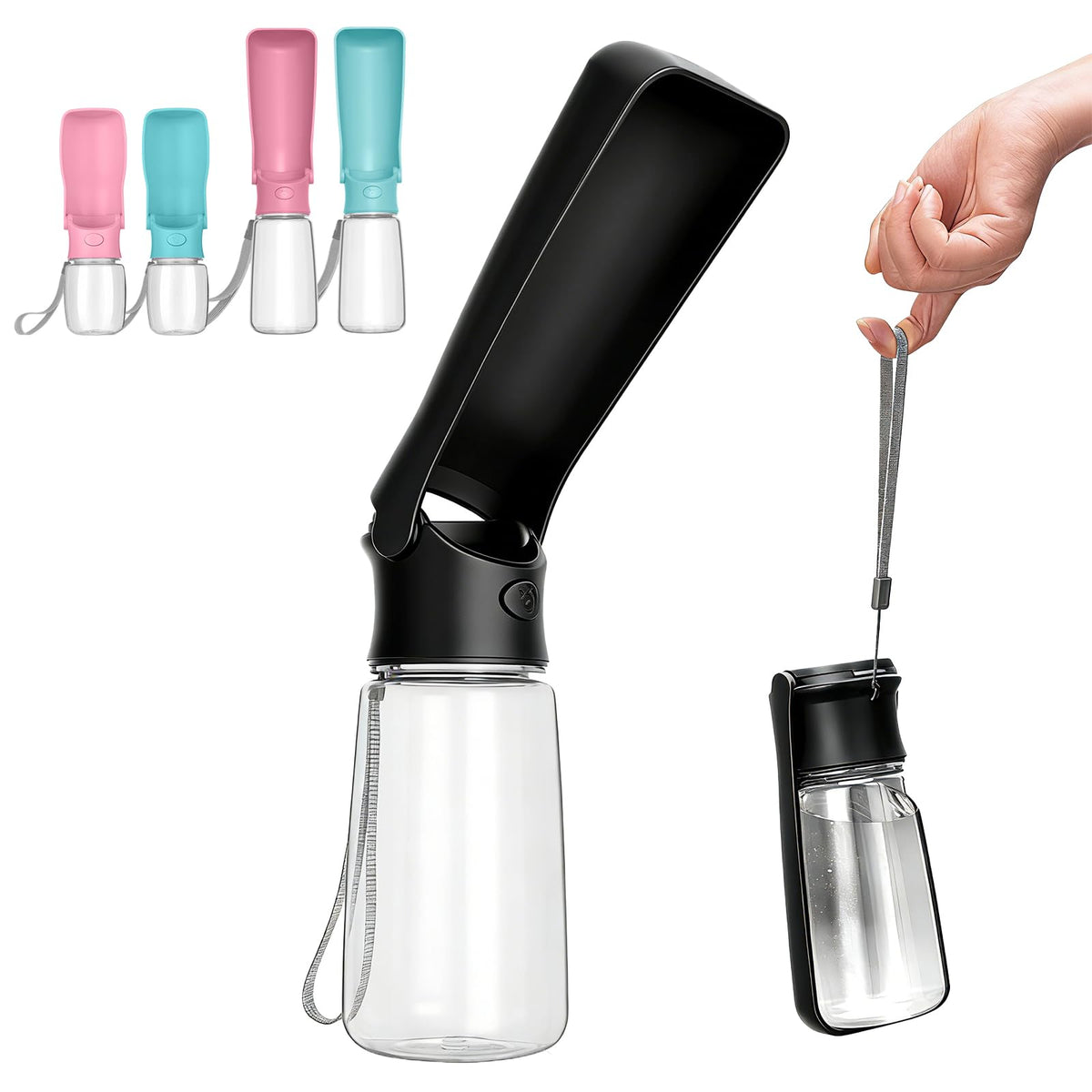Portable Dog Water Bottle, Foldable Dog Water Bottle Leak Proof Dispenser for Puppy Small Medium Large Dogs, Pet Drink Cup for Walking Hiking Traveling(Pink,12oz)