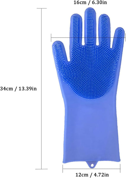 Pet Grooming Gloves, Silicone 5-Finger Deshedding Bath Brush Mitt, 13.39×6.30in Heat Resistant Massage Glove, Gentle Shedding Removal for Dogs Cats Rabbits Horses, Blue