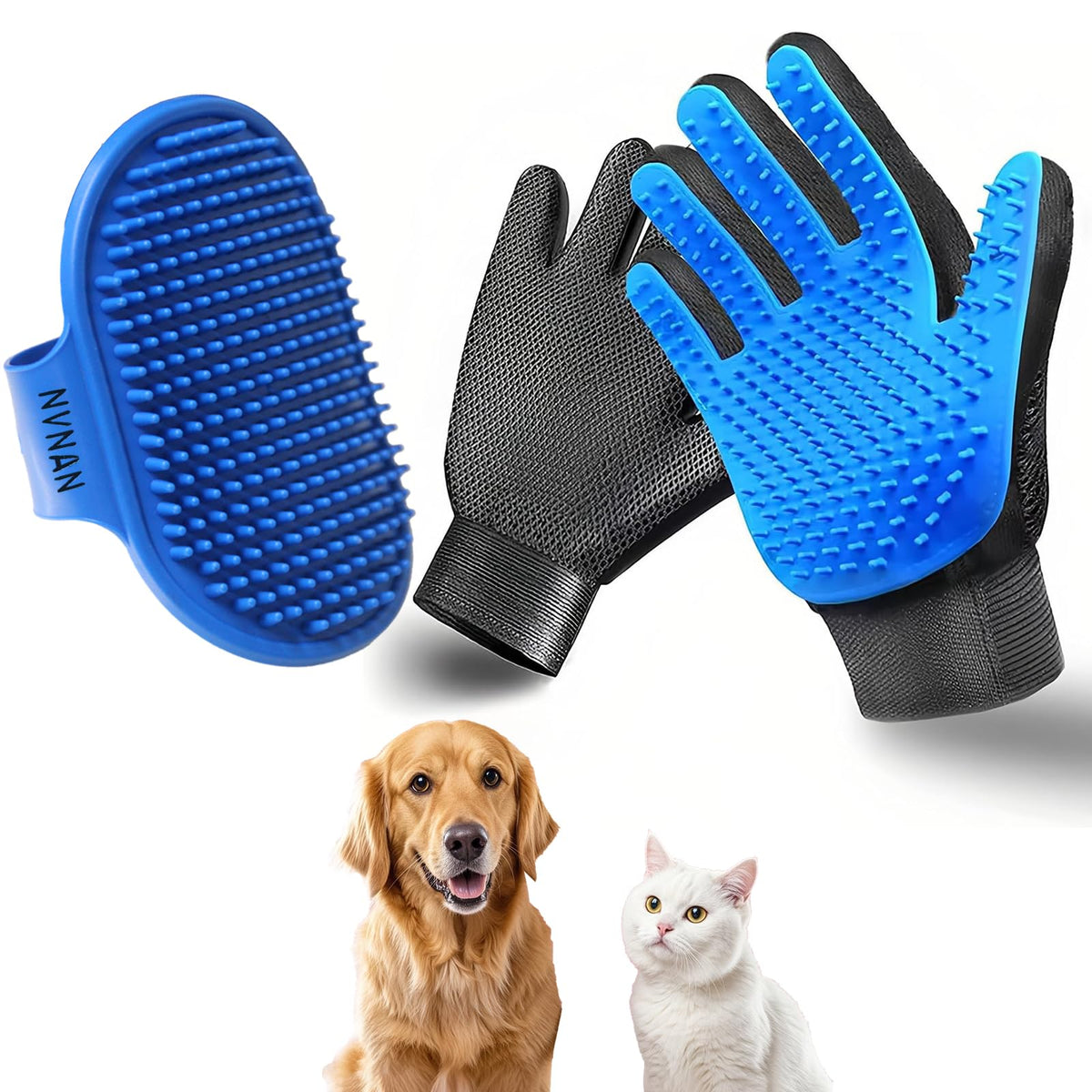 NVNAN Pet Hair Removal Glove for Dogs & Cats, 2-Pack Blue