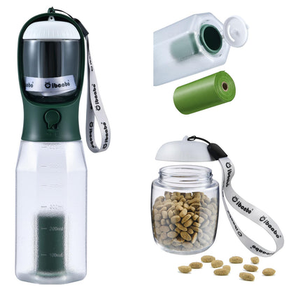 Cibaabo Dog Water Bottle with Food Container & Poop Bag Holder & Filter