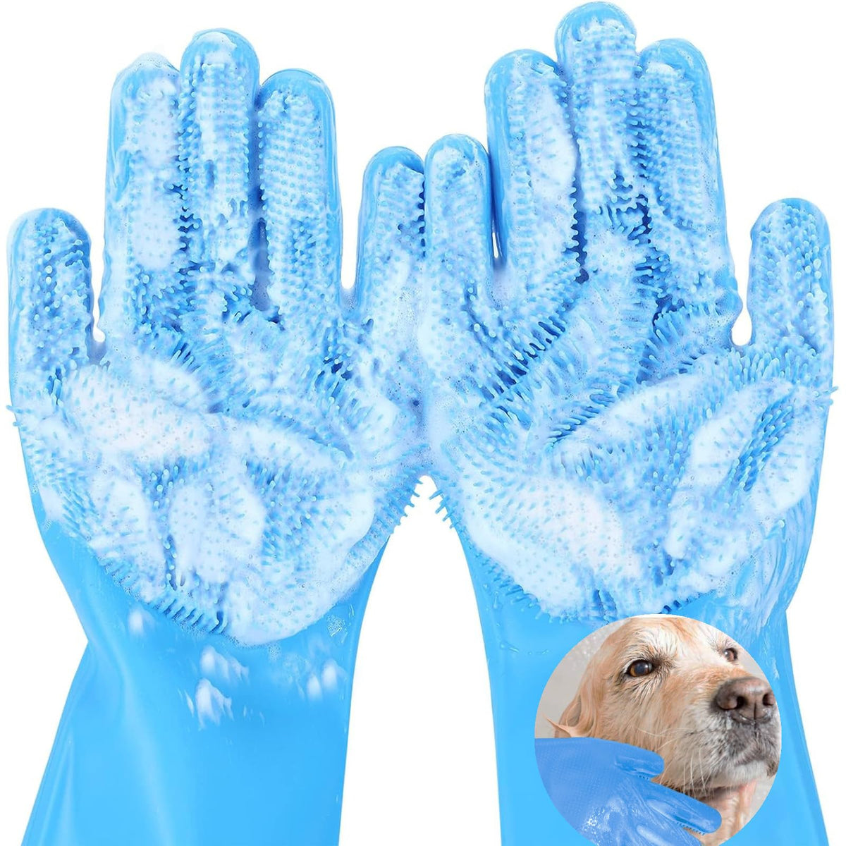 Pet Grooming Gloves, 5-Finger Silicone Dog Bath Scrubber with High-Density Teeth, Reusable Washing Massage Gloves for Dogs & Cats（Grey）